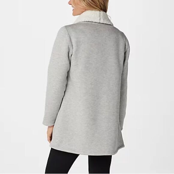 Denim & Co. Active Jersey Bonded w/ Sherpa Open Front Cardigan - Picture 2 of 3